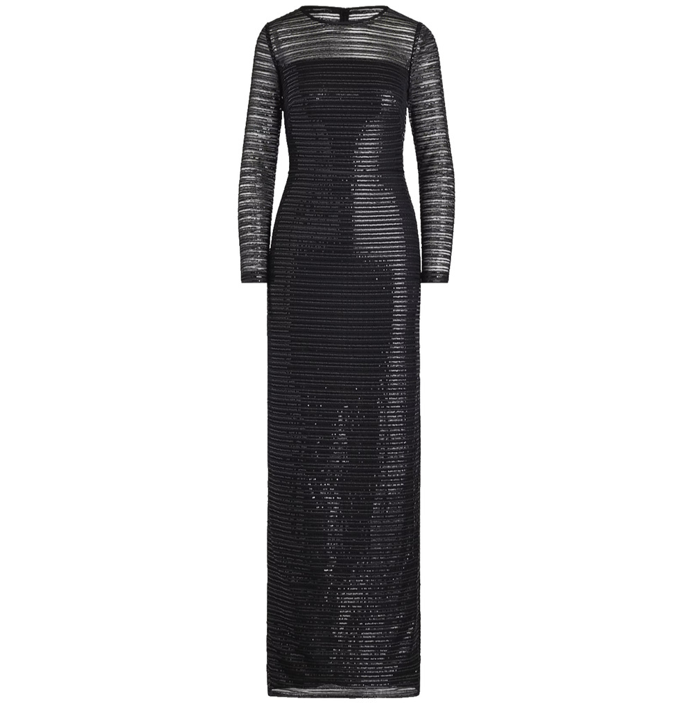 RALPH LAUREN Black sequin Gown Dress 6 Column Maxi split NWOT